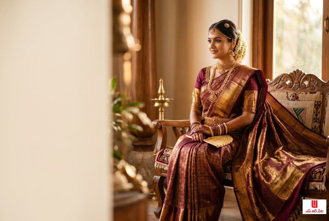 Pure pattu silk wedding sarees on display at S.R.PETA, Narsipatnam