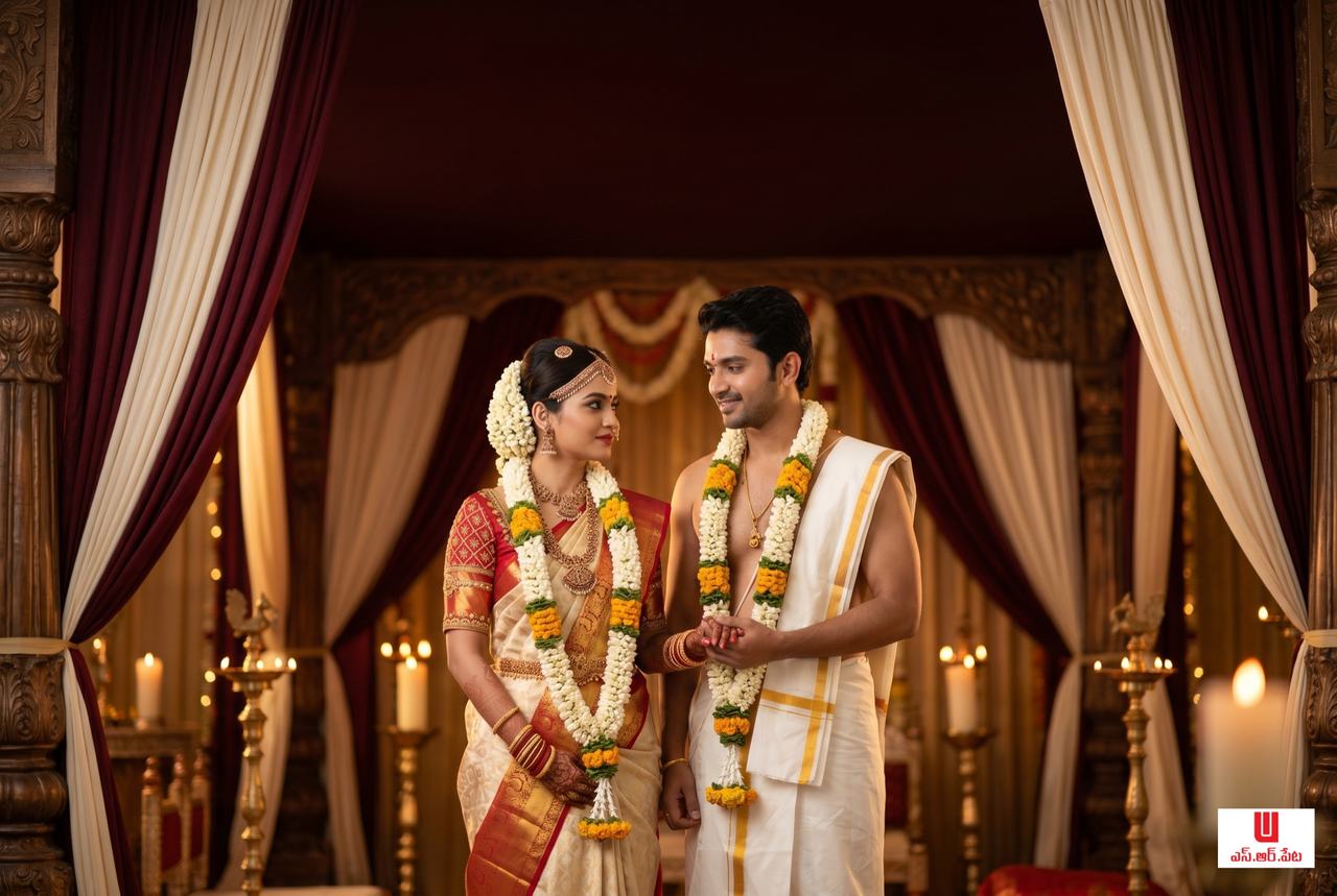 A complete Telugu wedding saree set packed to post abroad from S.R.PETA, Narsipatnam